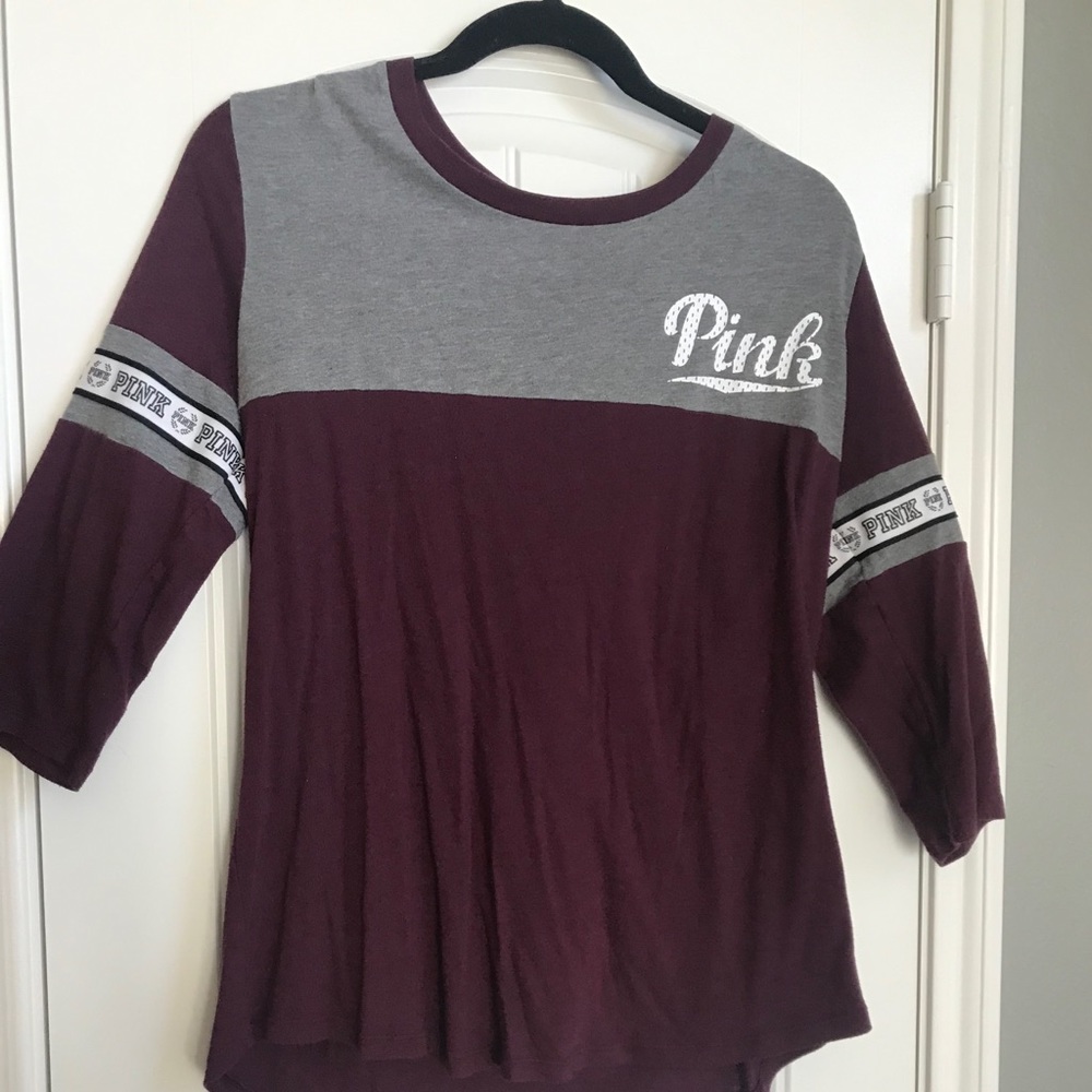 VS PINK Maroon 3/4 Sleeve Tee